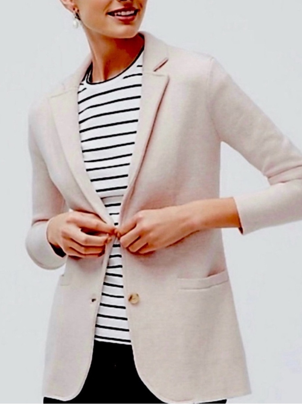 J. Crew Women’s Blush Pink Knit Two-Button w Pockets 100% Cotton Blazer Size S